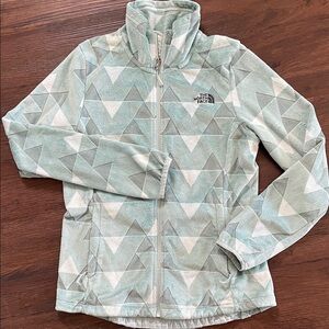 The North Face Osito Geometric fuzzy Mint and Gray Patterned Fleece Jacket